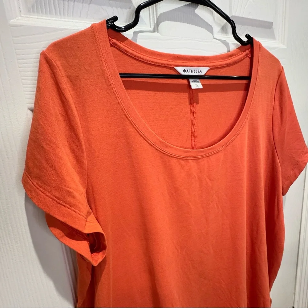 Athleta Women's XL Short Sleeve Tee Salmon Orange Pink Workout Yoga - Picture 3 of 5
